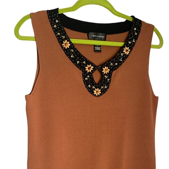 Cable & Gauge, Light Brown Embelished Women's Knit Top, Size L - Picture 3 of 7